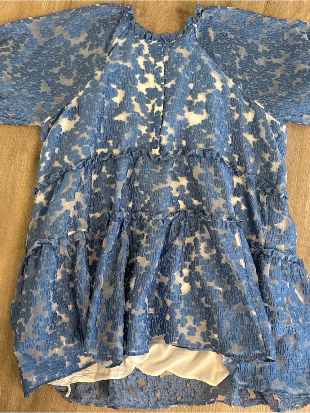 Anthropologie Maeve Light Blue Floral Tiered Blouse